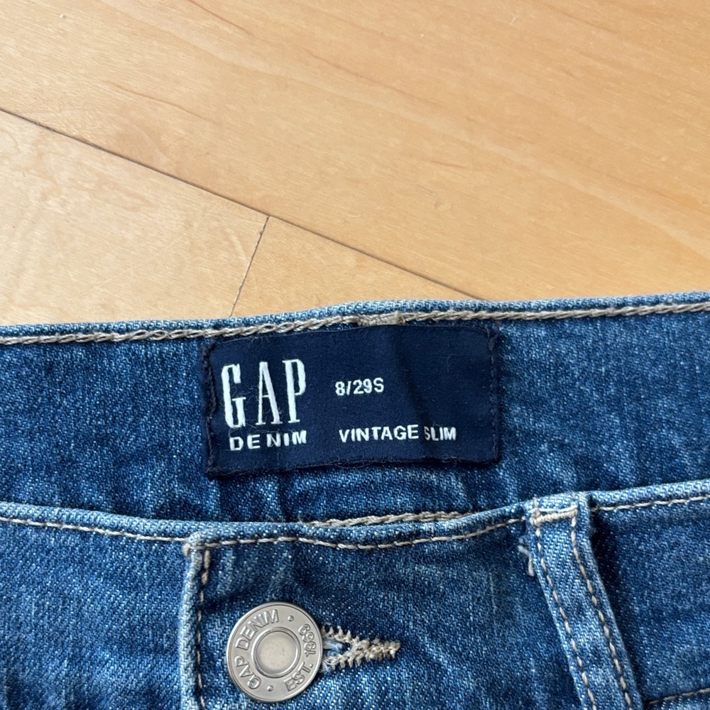 GAP Distressed Vintage Slim 29s Jeans in Deep Blue - Picture 5 of 11